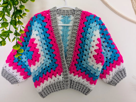 Blue -pink-white toddler cardigan