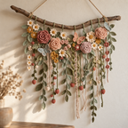 Flower Wall Hanging Crochet Pattern, Boho Botanical Home Decor