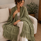 Rosewood Shawl Crochet Pattern, Oversized Granny Square Fringe Wrap