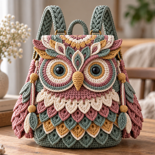 Crochet Owl Backpack Pattern PDF, Woodland Bird Bag, Feathered Rucksack, Intermediate Digital Download Tutorial