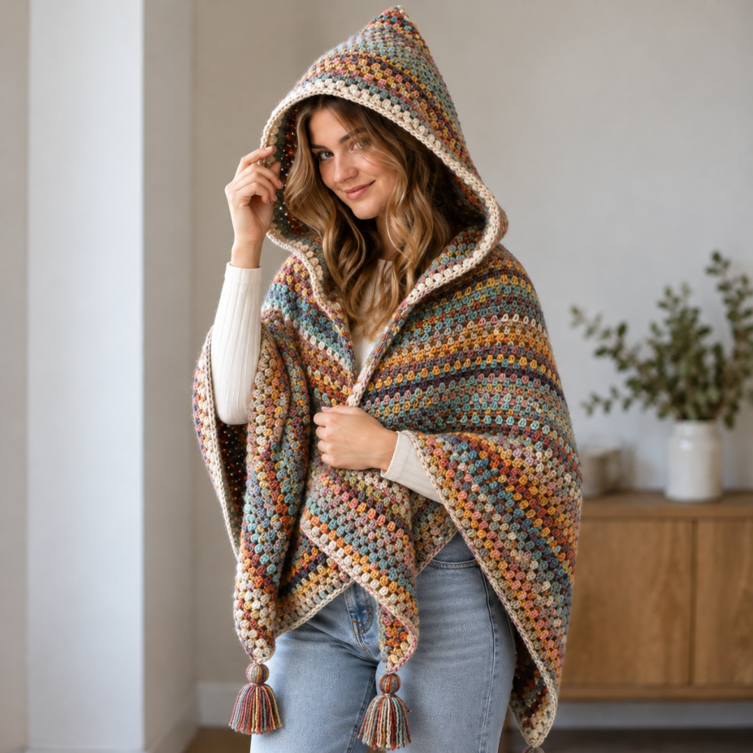 Hooded Shawl Crochet Pattern, Cozy Triangle Scarf And Wrap