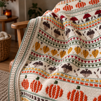 Fall Crochet Blanket Pattern, Autumn Mosaic Afghan With Pumpkins