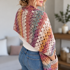 Chunky Pocket Shawl Crochet Pattern, Easy Beginner Granny Stitch Design