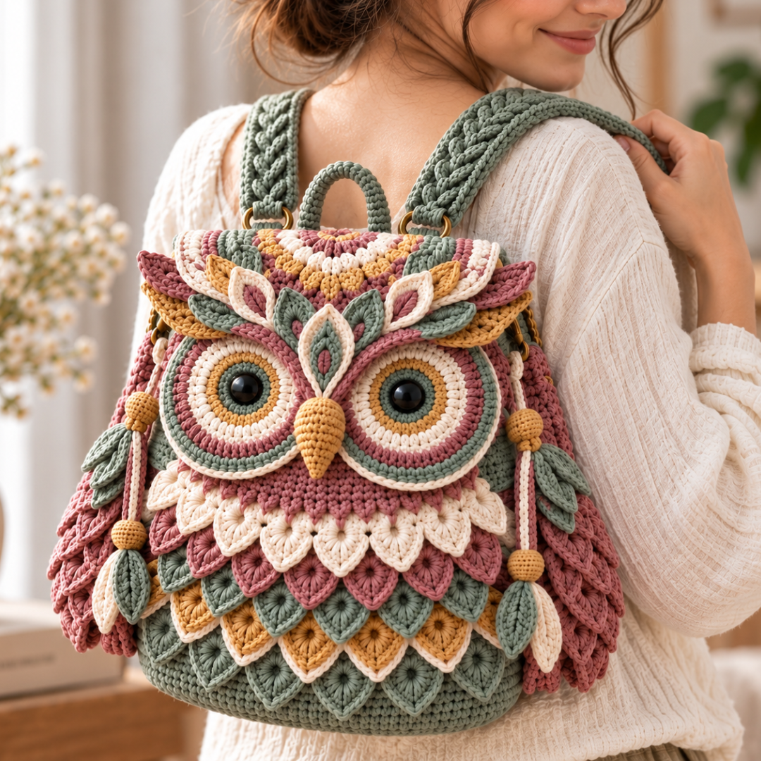 Crochet Owl Backpack Pattern PDF, Woodland Bird Bag, Feathered Rucksack, Intermediate Digital Download Tutorial