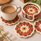 Crochet Flower Coaster Pattern, Modern Floral Coaster And Holder Set