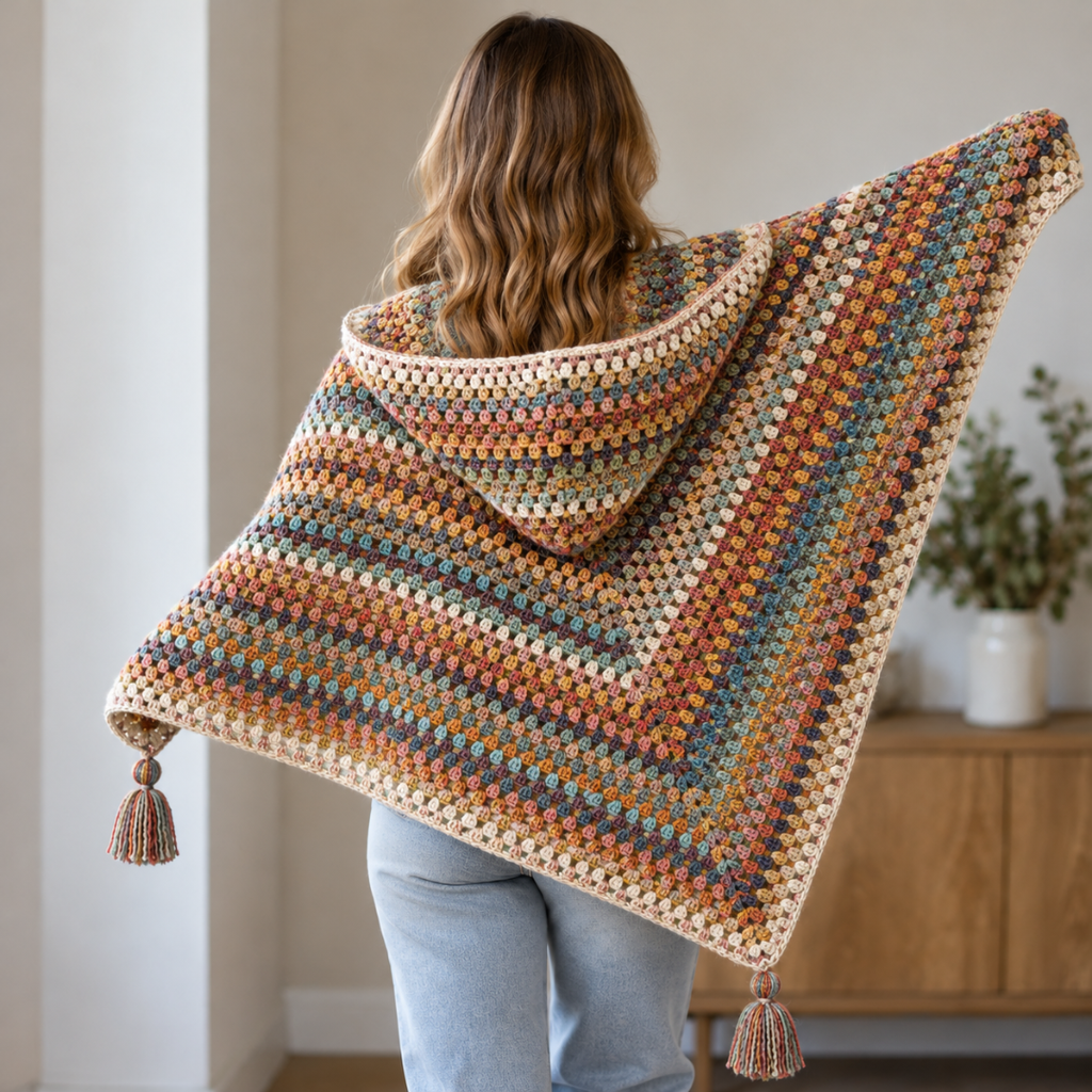 Hooded Shawl Crochet Pattern, Cozy Triangle Scarf And Wrap