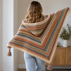 Hooded Shawl Crochet Pattern, Cozy Triangle Scarf And Wrap